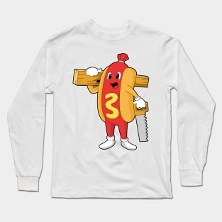 Hotdog as Carpenter with Saw & Wood Long Sleeve T-Shirt